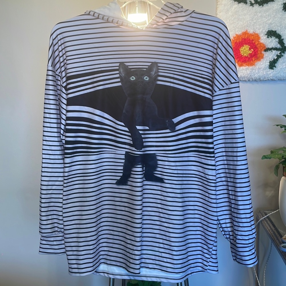 Black Kitten Striped Hoodie